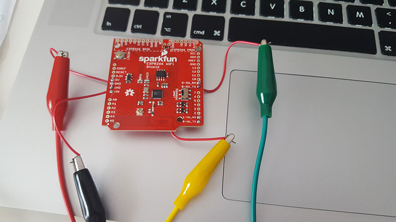 Connecting alligator clips to the ESP8266 module