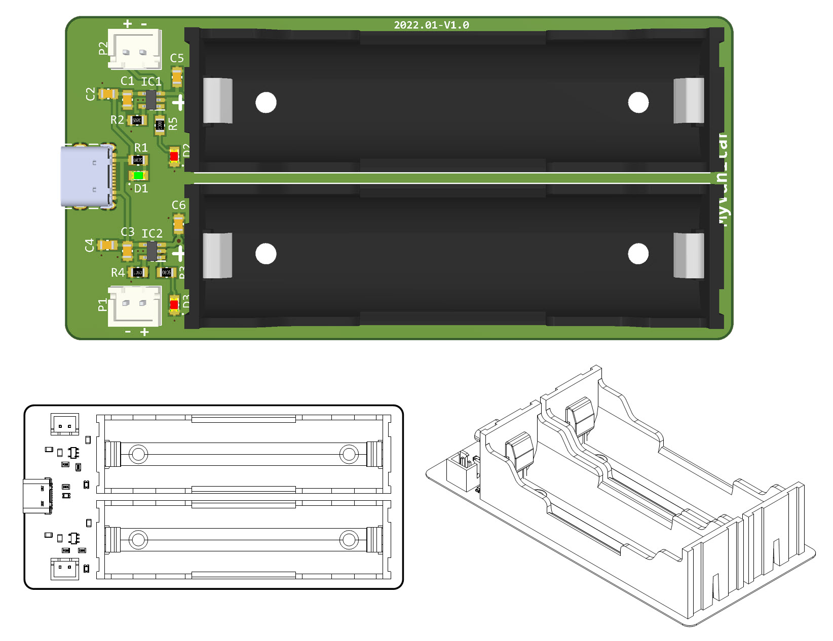 Fig6 Double Lithium Ion Polymer USB Type C Charger